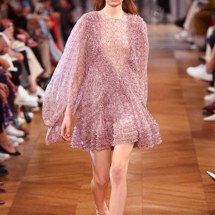 Free Shipping Catwalk Heavy Craft Applique Pleated