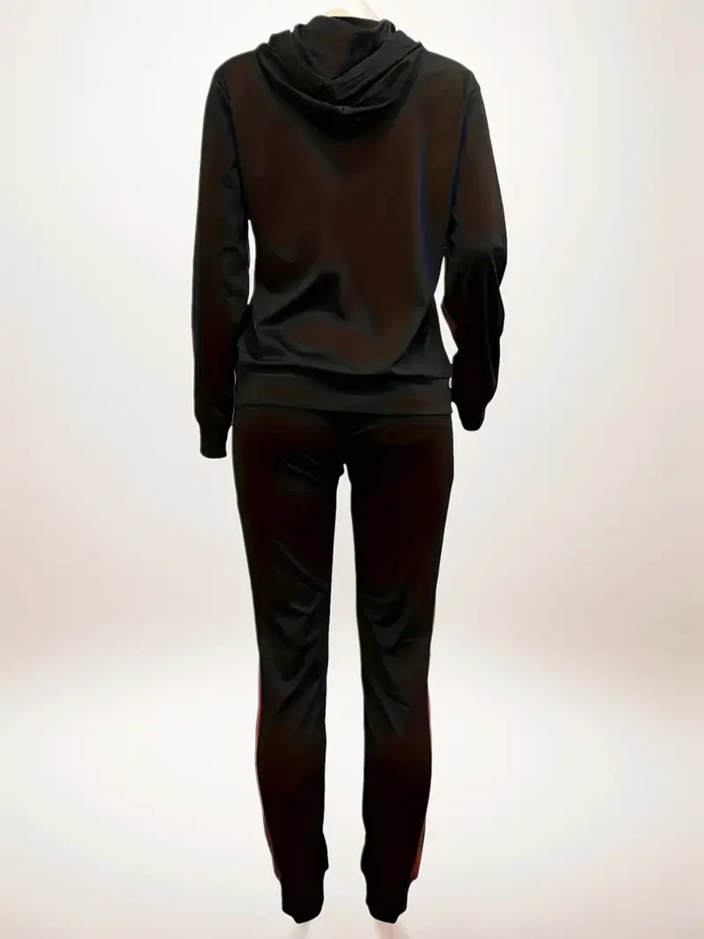 Hoodie And Jogging Set, Casual Two Piece Set, Zippered Hoodie, Long Sleeve, And Red Black Stretch Pants