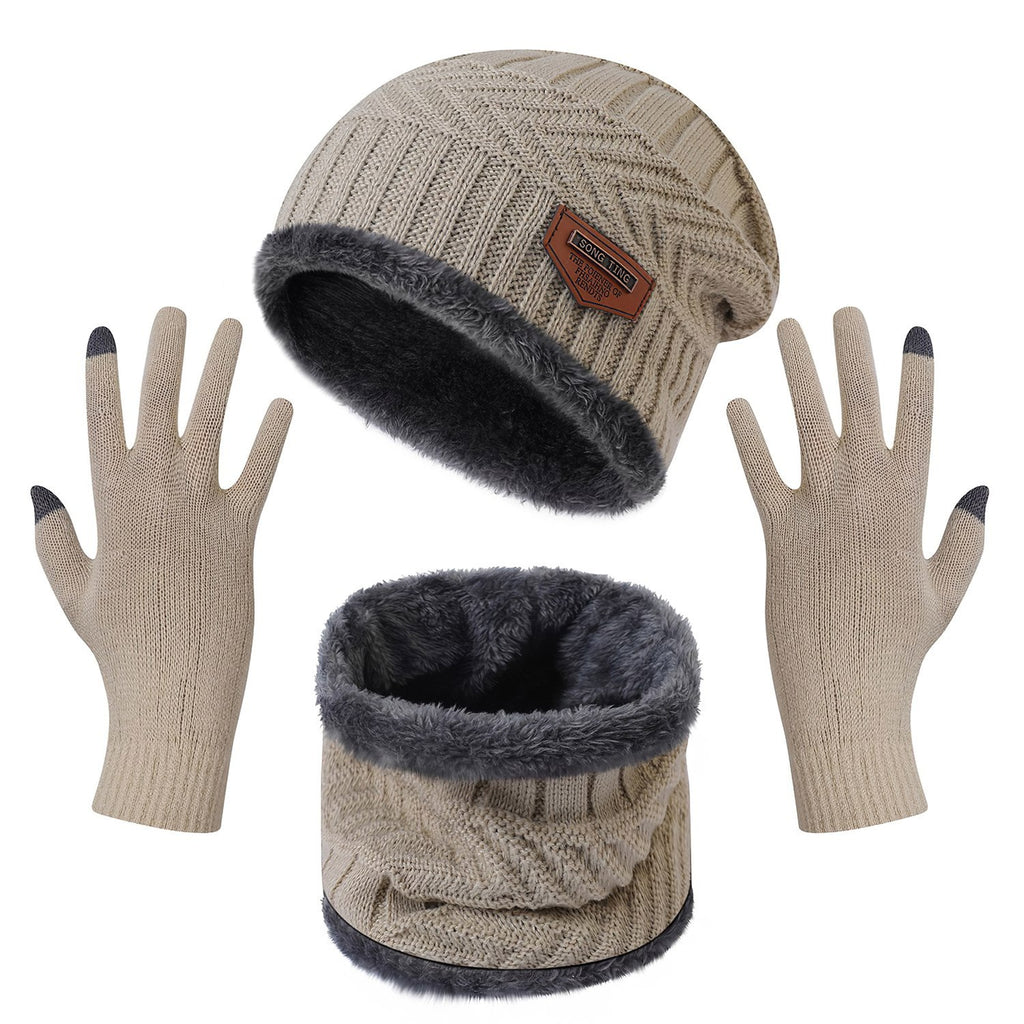 3Pcs Winter Knitted Hat Scarf Gloves Winter Warm Beanie And Touch Screen Gloves Scarf Set Knit Beanie Skull Cap Neck Warmer Mittens For Men Women