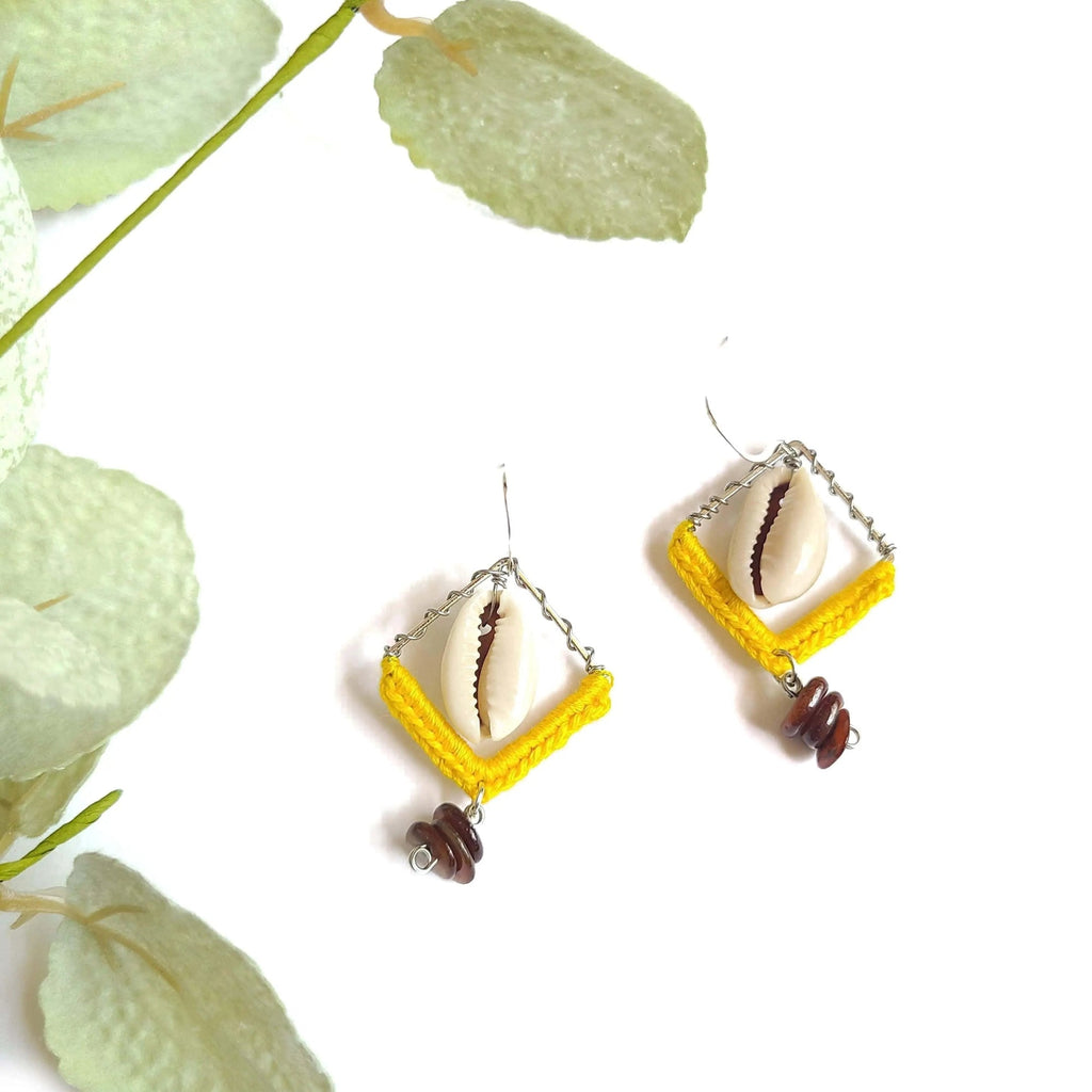 Earthy Cowrie Shell Dangle Earrings