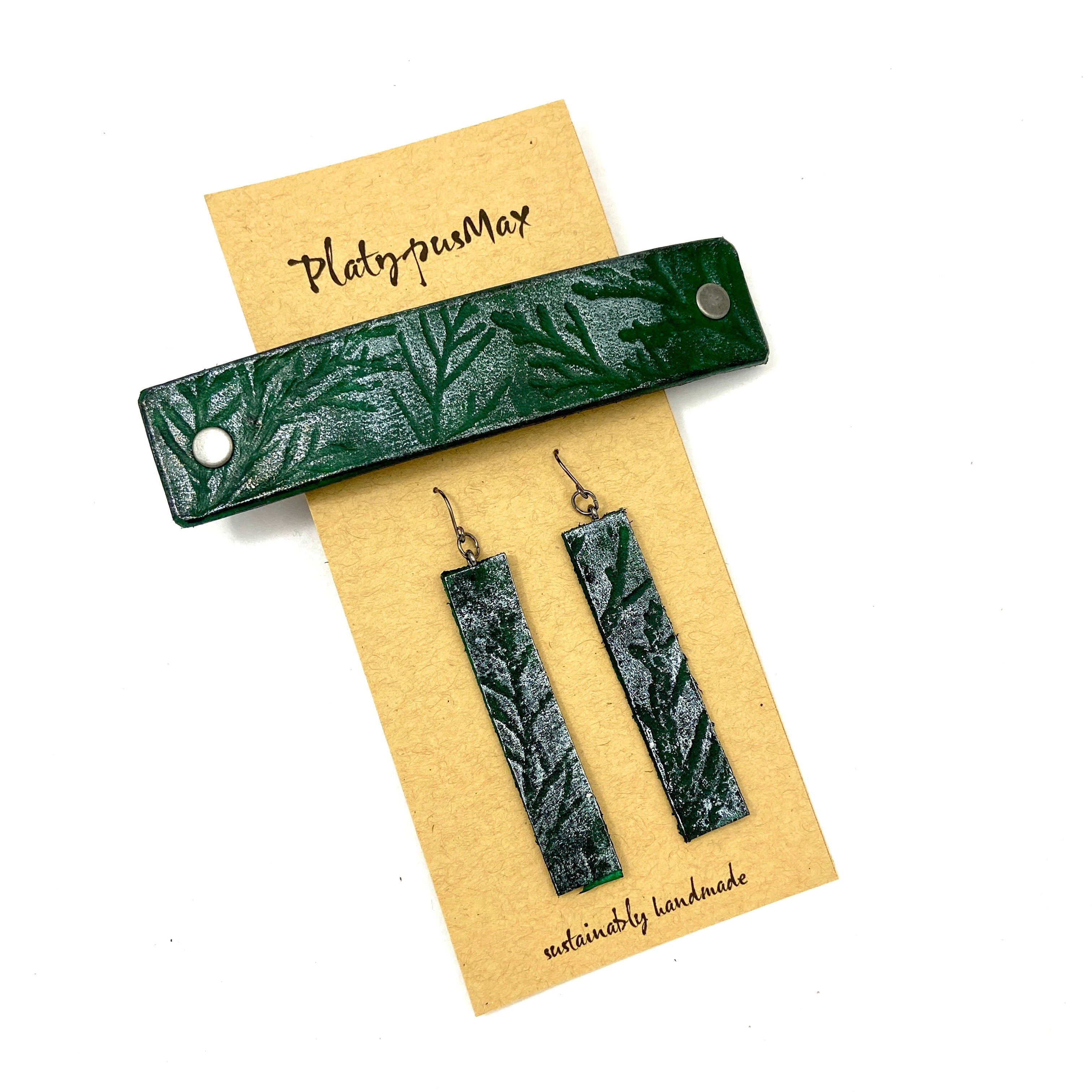 Green & Juniper Branches Barrette and Earring Gift Set