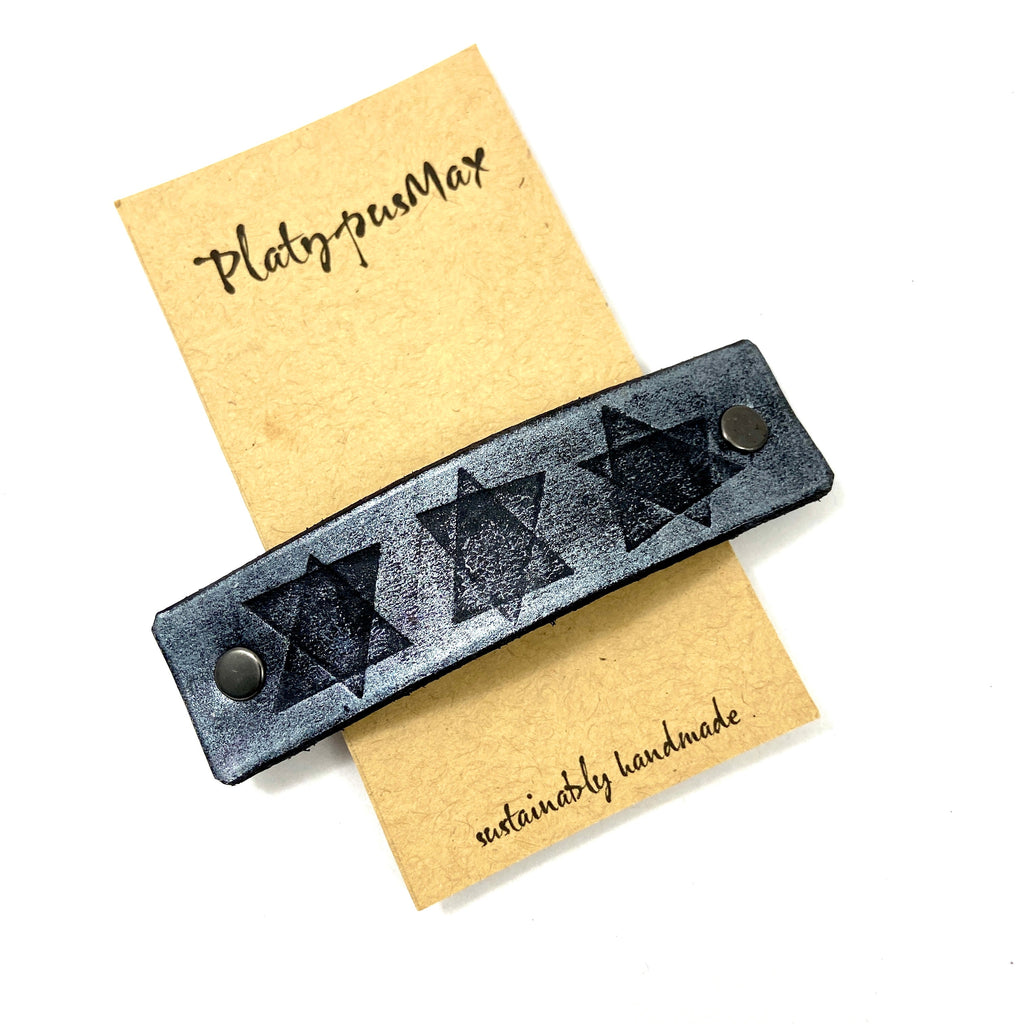 Star of David Embossed Leather Barrette - Large, Extra Large, Small